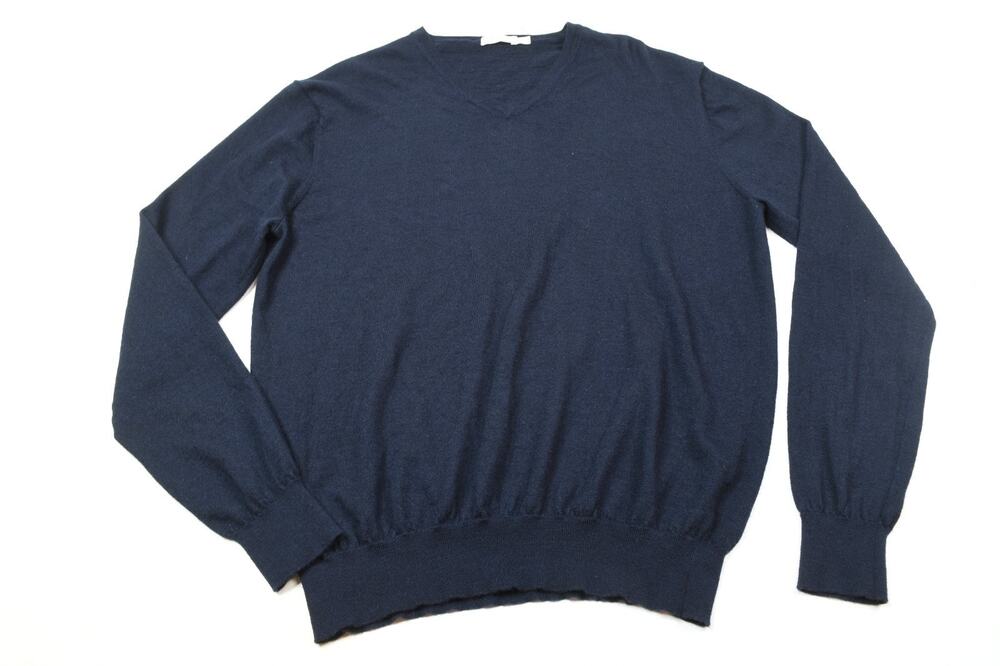 SuitSupply Merino Wool Sweater Mens 2XL Blue Long Sleeve Slim Fit V-Neck Knit